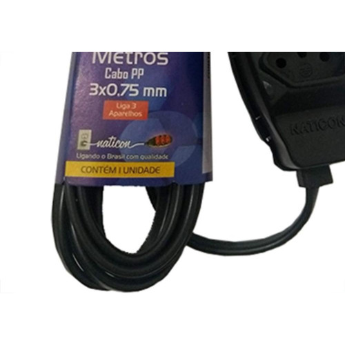 Extensao Naticon Tripla 2P+T Pp 2X0,75 Preta 3M 564