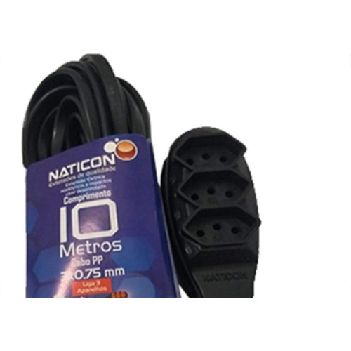 Extensao Naticon Tripla 2P+T Pp 2X0,75 Preta 10M 566