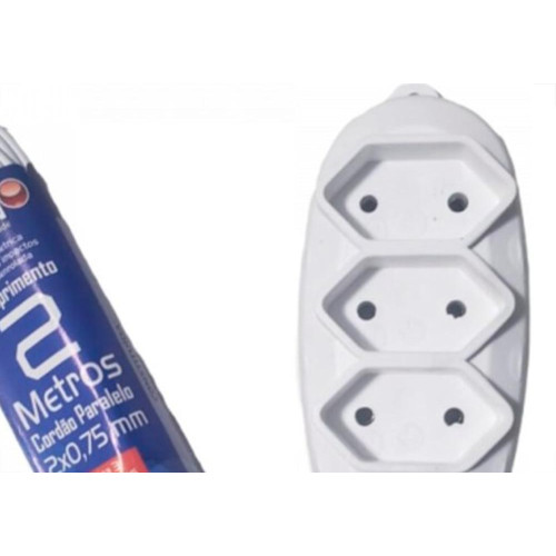 Extensao Naticon Tripla Paralela 2X0,75 Branca 2M 578