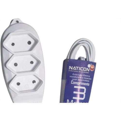 Extensao Naticon Tripla Paralela 2X0,75 Branca 3M 579
