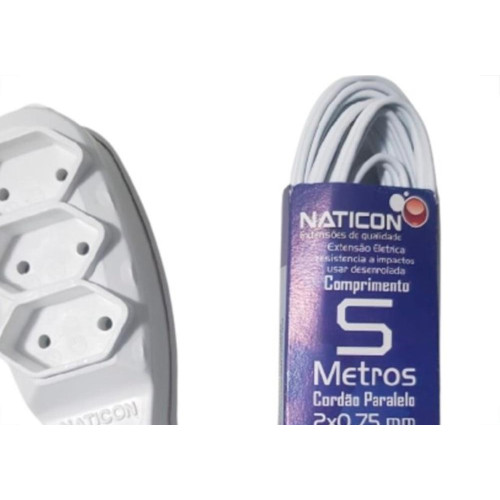 Extensao Naticon Tripla Paralela 2X0,75 Branca 5M 580