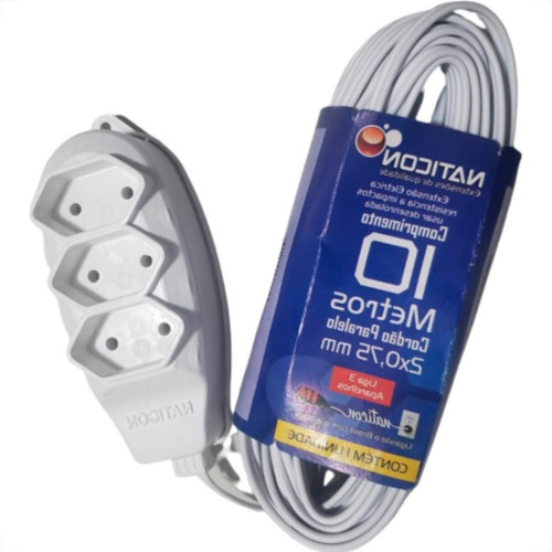 Extensao Naticon Tripla Paralela 2X0,75 Branca 10M 581