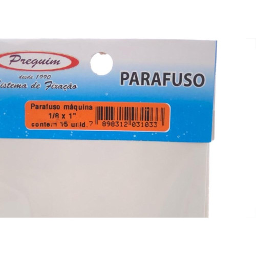 Cartela Parafuso Rosca Maquina Preguim   Redonda 1/8 X 1+Porca+Arruela Com 15 Pecas 1033