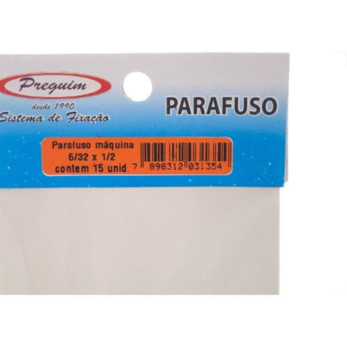 Cartela Parafuso Rosca Maquina Preguim   Redonda 5/32 X 1/2+Porca+Arruela Com 15 Pecas 1354