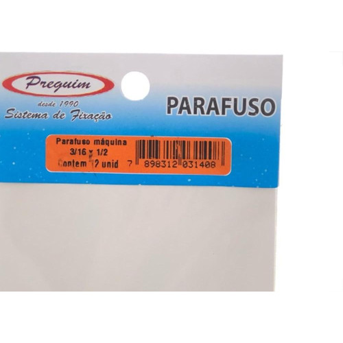 Cartela Parafuso Rosca Maquina Preguim Tam.G Redonda 3/16 X 1/2+Porca+Arruela Com 12 Pecas 1408