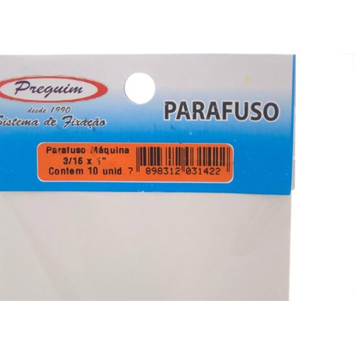 Cartela Parafuso Rosca Maquina Preguim   Redonda 3/16 X 1.Porca+Arruela Com 10 Pecas 1422
