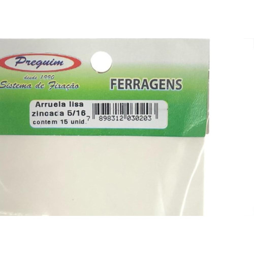 Cartela Arruela Lisa Zincado  5/16'' Preguim Com 15 Pecas 0203