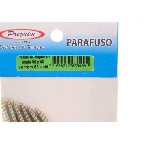 Cartela Parafuso Chipboard Preguim Cabeca Chata Philips 5,0X65 Com 06 Pecas 5499