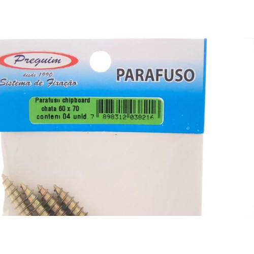Cartela Parafuso Chipboard Preguim Cabeca Chata Philips 6,0X70 Com 04 Pecas 8216