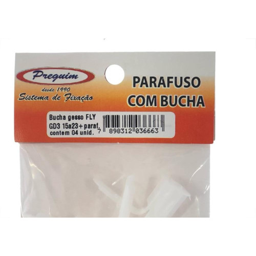 Cartela Bucha Fixacao Preguim Gesso Drywall 3'' 15 A 23 + Parafuso Com 04 Pecas Fly 6663