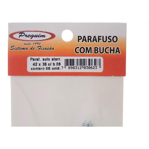 Cartela Parafuso Auto Atarrachante Preguim Cabeca Panela Philips Com Bucha 06Mm Com 08 Pecas 0623
