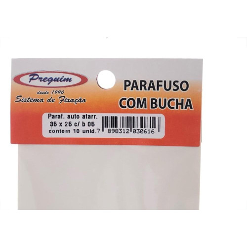 Cartela Parafuso Auto Atarrachante Preguim Cabeca Panela Philips Com Bucha 05Mm Com 10 Pecas 0616