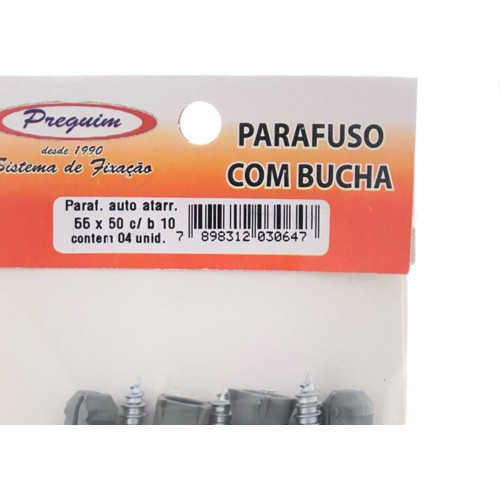 Cartela Parafuso Auto Atarrachante Preguim Cabeca Panela Philips Com Bucha 10Mm Com 04 Pecas 0647