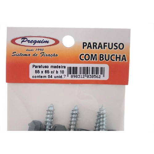 Cartela Parafuso Madeira Preguim Com Bucha 10Mm Philips Com 04 Pecas 0562