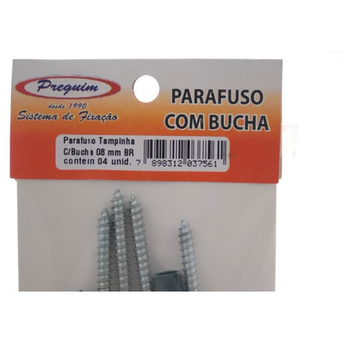 Cartela Parafuso Madeira Preguim Cabeca Tampinha Philips Com Bucha 08Mm Com 04 Pecas 7561