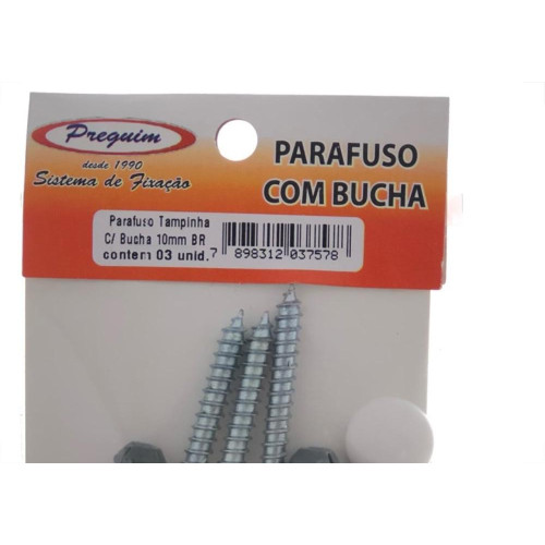 Cartela Parafuso Madeira Preguim Cabeca Tampinha Philips Com Bucha 10Mm Com 03 Pecas 7578