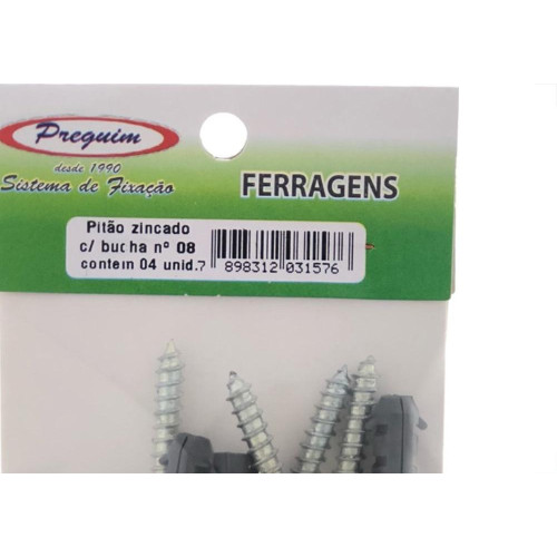 Cartela Pitao Preguim Com Bucha 08 Com 04 Pecas 1576