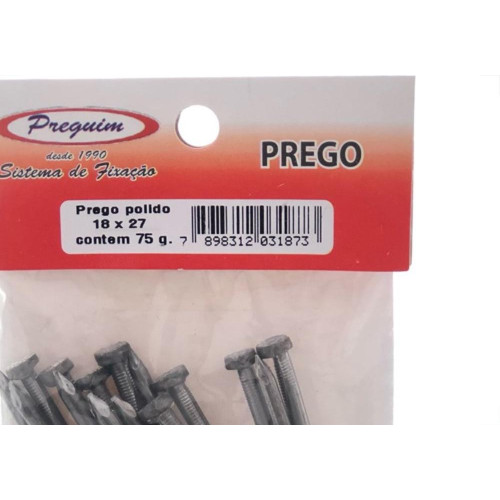 Cartela Prego Preguim Com Cabeca  18X27 (3,40X62mm) Com 75 Gramas 1873