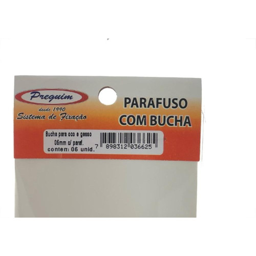 Cartela Bucha Fixacao Preguim Baiano/Gesso 06 Com Parafuso Com 06 Pecas 6625