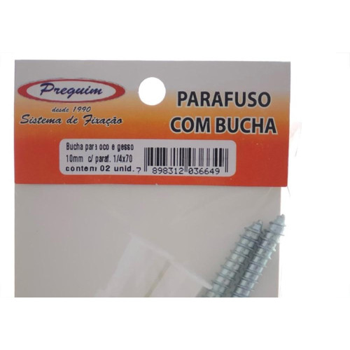 Cartela Bucha Fixacao Preguim Baiano/Gesso 10 Com Parafuso Com 02 Pecas 6649