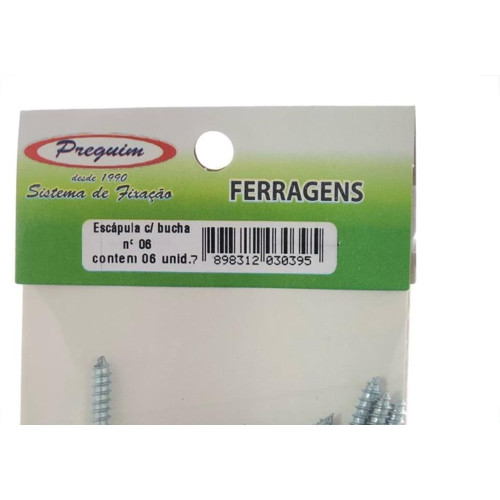 Cartela Escapula Com Bucha 06 Preguim Com 06 Pecas 0395