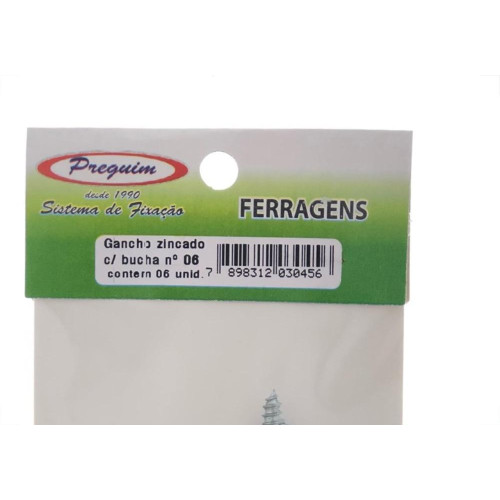 Cartela Gancho Com Bucha 06 Preguim Com 06 Pecas 0456
