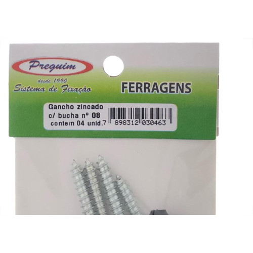 Cartela Gancho Com Bucha 08 Preguim Com 04 Pecas 0463
