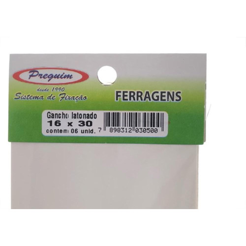 Cartela Gancho Bicromatizado Preguim 16X 30 Com 06 Pecas 0500