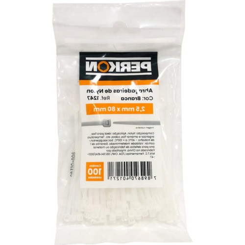 Abracadeira Nylon Perkon Branca 2,5X 80 100 Pecas 1247