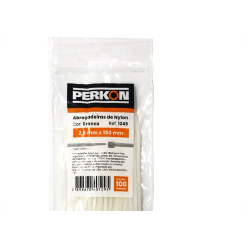 Abracadeira Nylon Perkon Branca 2,5X150 100 Pecas 1249