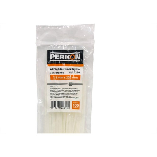 Abracadeira Nylon Perkon Branca 2,5X200 100 Pecas 1250
