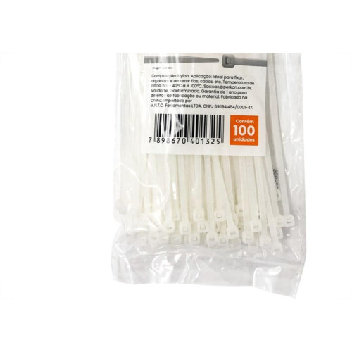 Abracadeira Nylon Perkon Branca 3,5X150 100 Pecas 1252