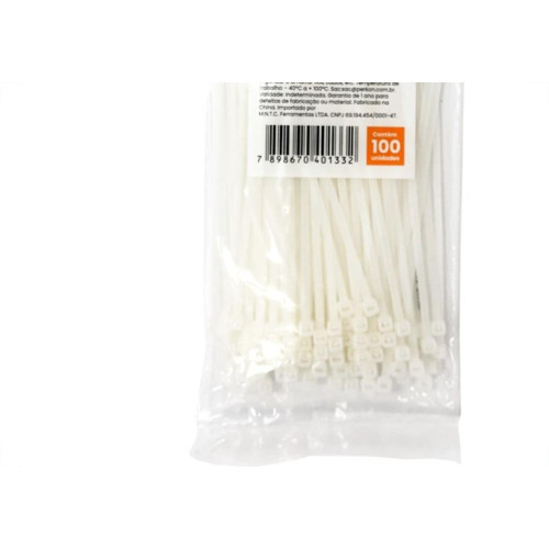 Abracadeira Nylon Perkon Branca 3,5X200 100 Pecas 1253