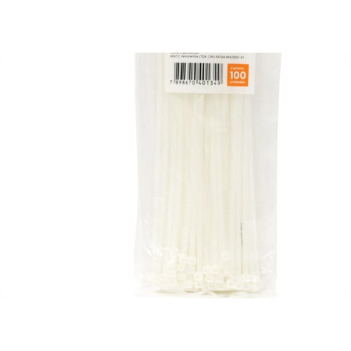 Abracadeira Nylon Perkon Branca 3,5X250 100 Pecas 1254