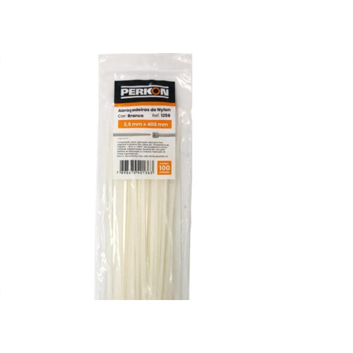 Abracadeira Nylon Perkon Branca 3,5X400 100 Pecas 1256