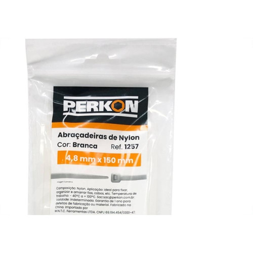 Abracadeira Nylon Perkon Branca 4,8X150 100 Pecas 1257
