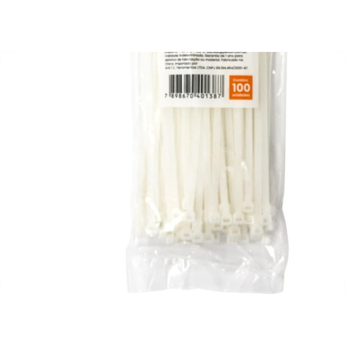 Abracadeira Nylon Perkon Branca 4,8X200 100 Pecas 1258