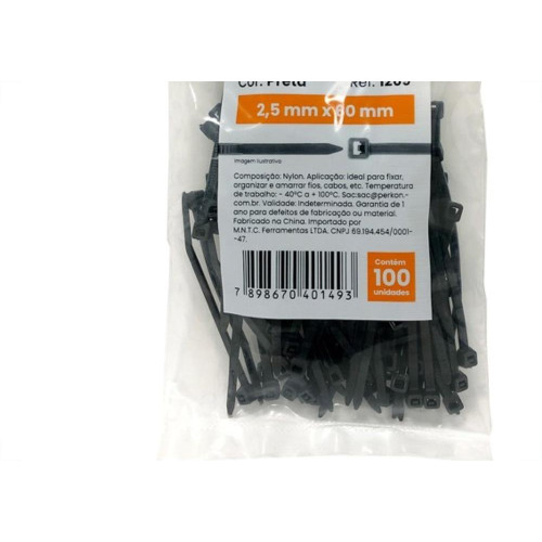 Abracadeira Nylon Perkon Preta 2,5X 60 100 Pecas 1269