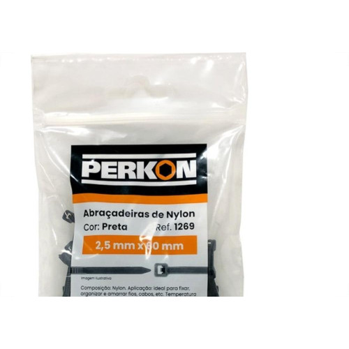 Abracadeira Nylon Perkon Preta 2,5X 60 100 Pecas 1269