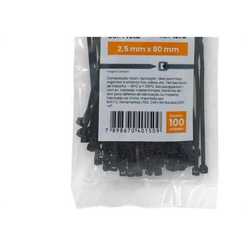 Abracadeira Nylon Perkon Preta 2,5X 80 100 Pecas 1278