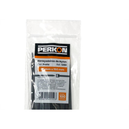 Abracadeira Nylon Perkon Preta 2,5X150 100 Pecas 12 1280