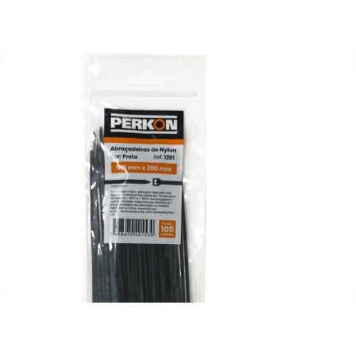 Abracadeira Nylon Perkon Preta 2,5X200 100 Pecas 1281