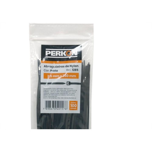 Abracadeira Nylon Perkon Preta 3,5X250 100 Pecas 1285