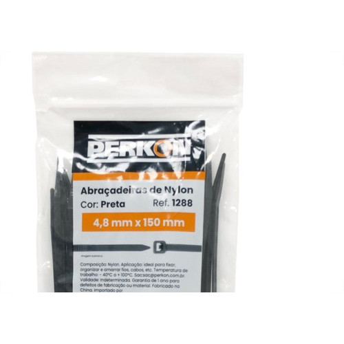 Abracadeira Nylon Perkon Preta 4,8X150 100 Pecas 1288
