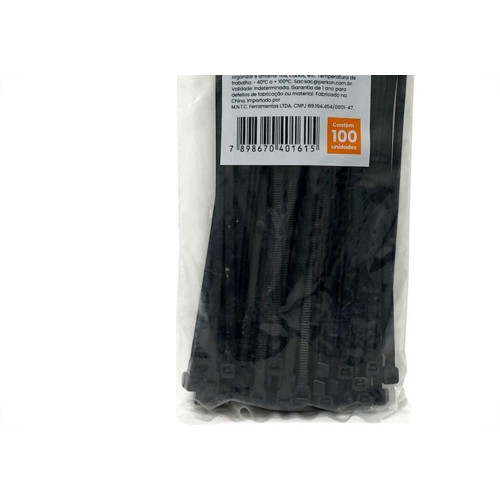 Abracadeira Nylon Perkon Preta 4,8X200 100 Pecas 1289