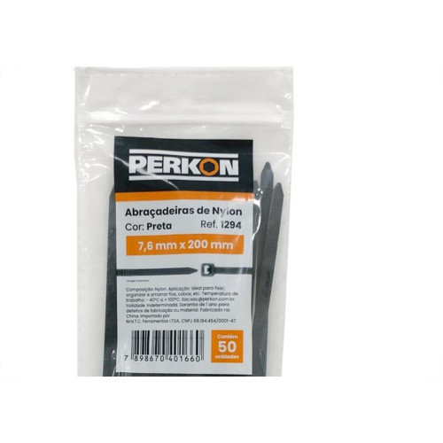 Abracadeira Nylon Perkon Preta 7,6X200 50Pecas 1294