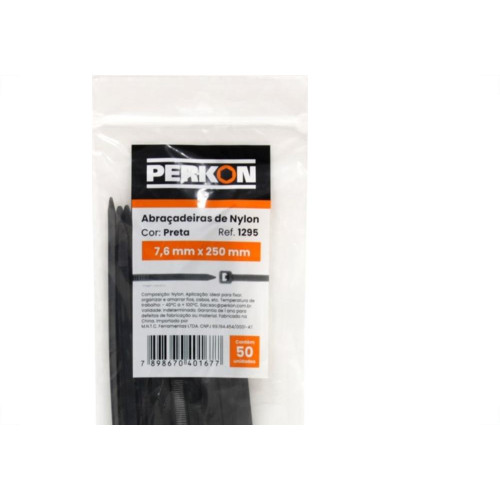 Abracadeira Nylon Perkon Preta 7,6X250 50Pecas 1295