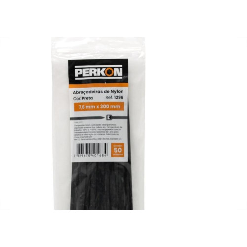 Abracadeira Nylon Perkon Preta 7,6X300 50Pecas 1296