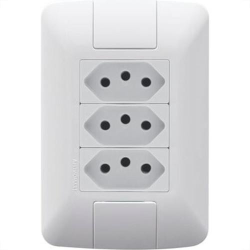 Conjunto Tramontina Aria 4X2 Branco Com Placa (3 Tomadas 10A) 57241/076