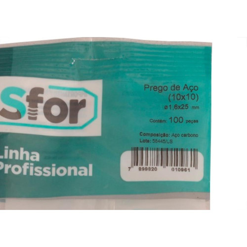 Prego Aco Sforplast Com Cabeca  10X10 (1,50X23mm)   100pcs 